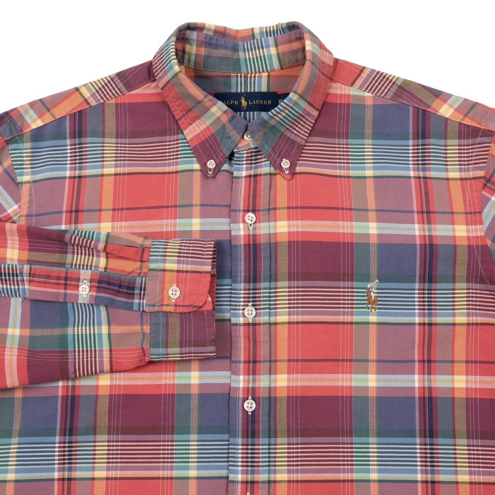 Polo Ralph Lauren Shirt Mens XL Plaid Pastel Button Down Oxford Cloth Preppy